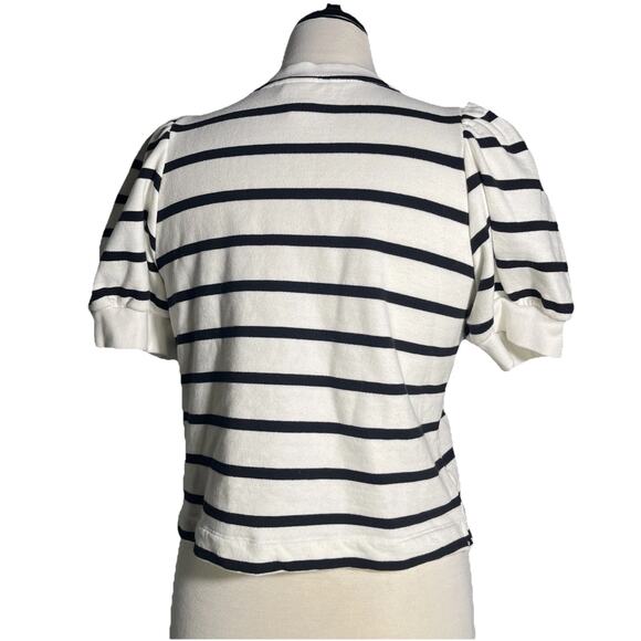 H&M Short Sleeve Sweater White and Black Stripes Ribbed Neck, Sleeves and Waist - Picture 4 of 4